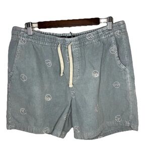 Aeropostale Corduroy Shorts Peace Sign Yin Yang Blue White Womens Size L EUC